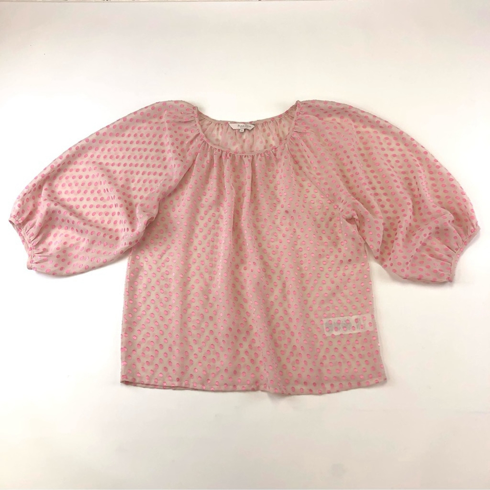 Part Two pink polkadot sheer balloon sleeve blouse Large